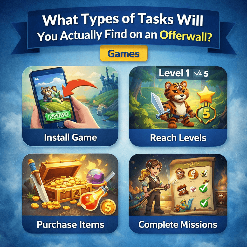 Types of tasks on an offerwall